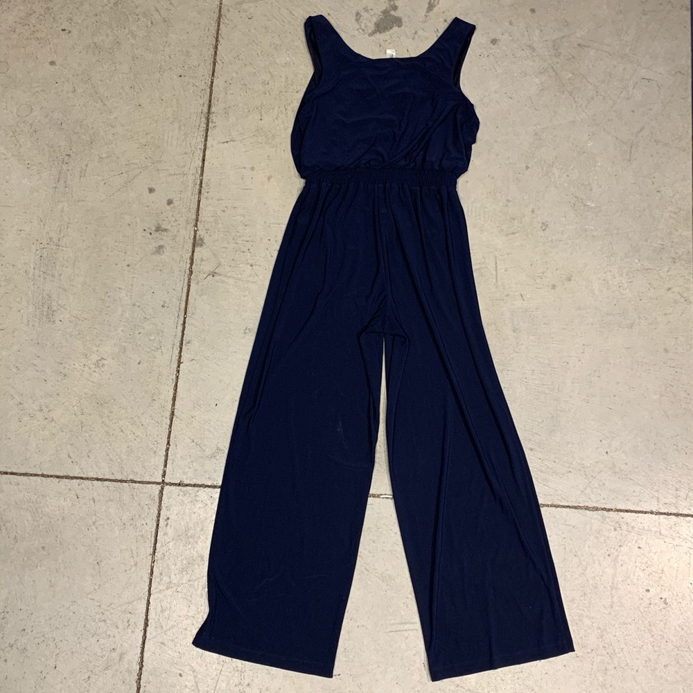 NWOT Navy Ruched Knit Full-Length Jumpsuit